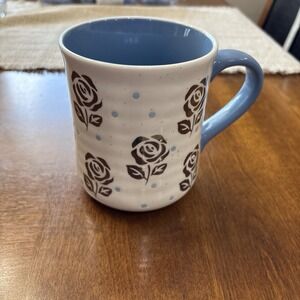 Petal And Pearl White & ‎ Blue With Silver Flowers Coffee Mug